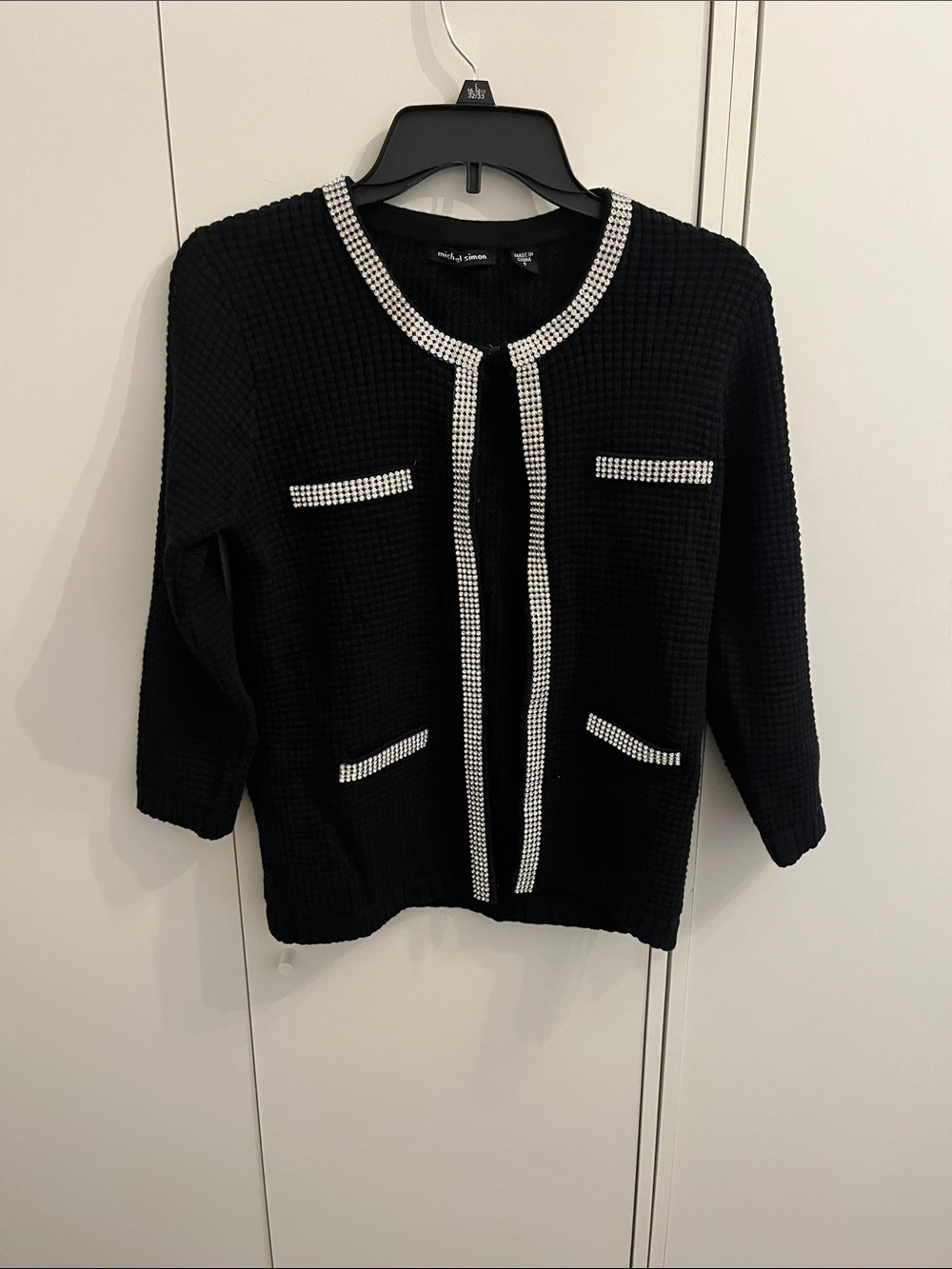 Michael Simon Black Cardigan with White Trim